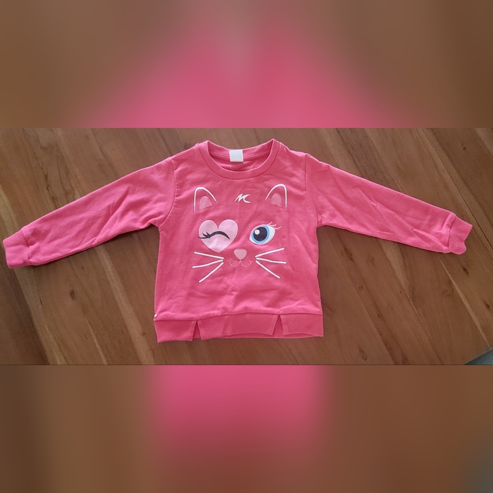 Girls Fuschia Pink Cat Design Sweatshirt 4T